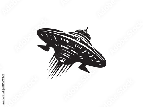 Spaceship Vector Silhouette – Futuristic Space Travel and Exploration Icon.