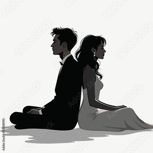 Couple expressing emotional distance sitting back to back, relationship struggle