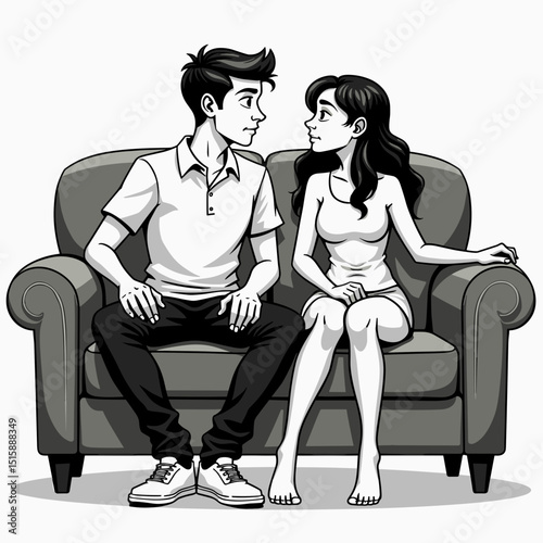 Young couple sharing a romantic moment on a couch, emotional connection