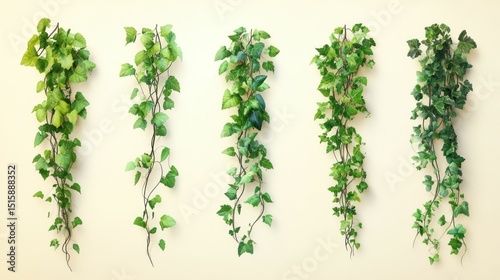 Wallpaper Mural Elegant Green Ivy Vines Arranged Vertically Against a Soft Beige Background, Perfect for Home Decor or Nature-Inspired Designs Torontodigital.ca