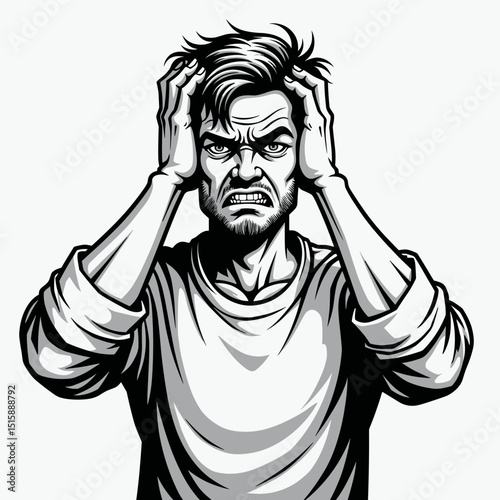 Frustrated man expressing anguish while holding his head, mental distress