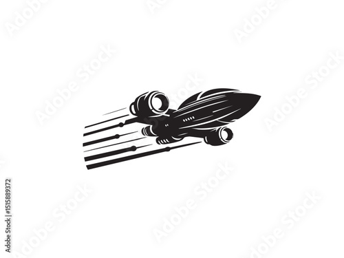 Rocket Spaceship Silhouette Vector - Space Mission, Flight, and Astronomy Graphic.