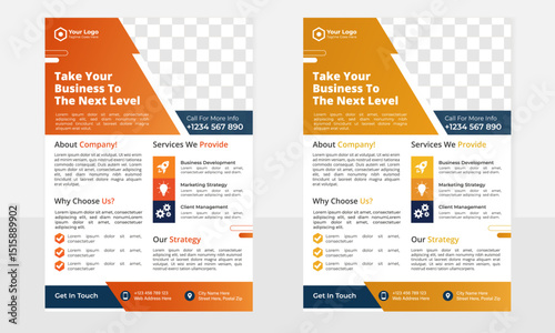 Coporate business flyer design template with colorful geometrical shape.