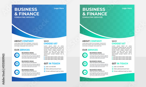 Modern business flyer layout with colorful shapes 2 set