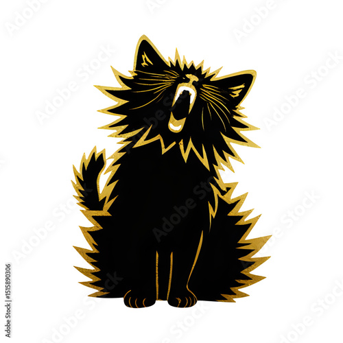 Ragdoll cat yawning, black outline silhouette design.