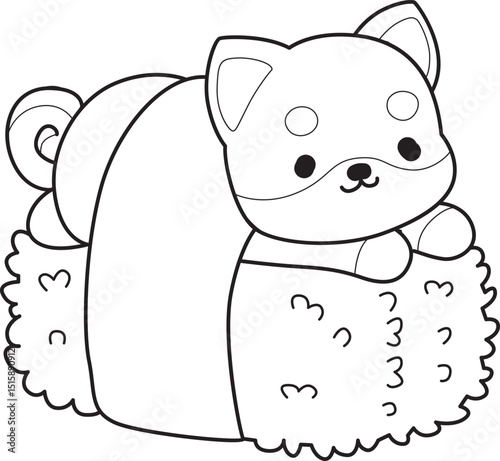  Outline of happy doggy shiba inu activities illustrations.