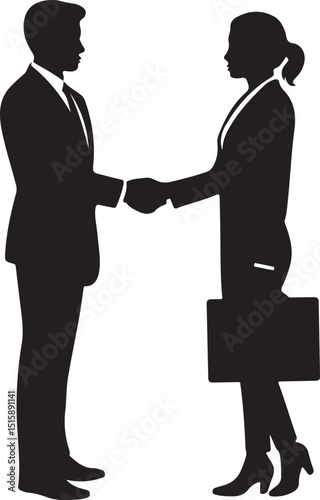 Businessman and Businesswoman Shaking Hands Silhouette vector with transparent background