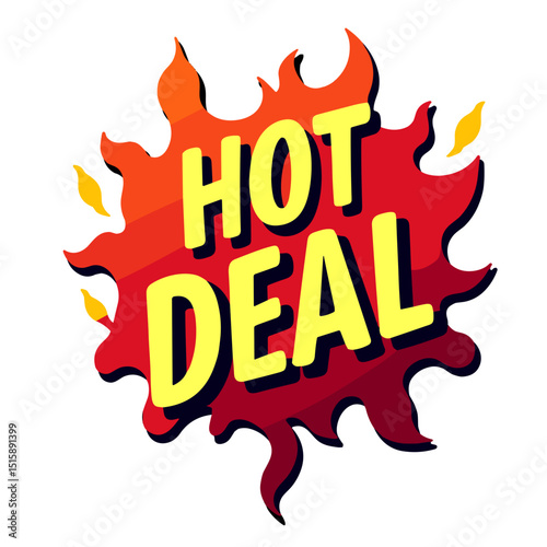 Exciting 'Hot Deal' banner with flames in pop art style, promotional urgency