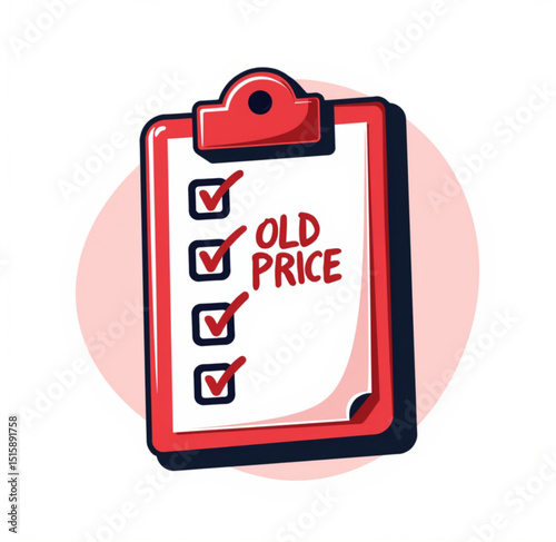 Exciting checklist with crossed-out old price on glossy background, consumer action