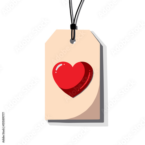 Heart icon on price tag in pop art style, consumer excitement