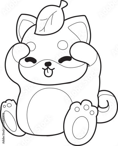  Outline of happy doggy shiba inu activities illustrations.