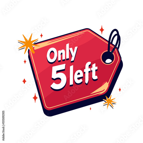 Sparkling tag stating 'Only 5 left!', pop art urgency