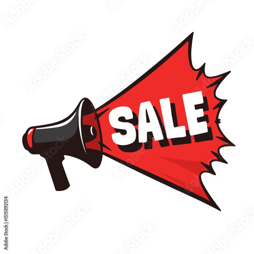 Bold megaphone shouting "Sale" against white background, consumer urgency