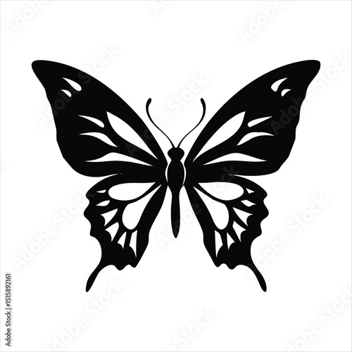 black butterfly silhouette illustration on white background, ai generated