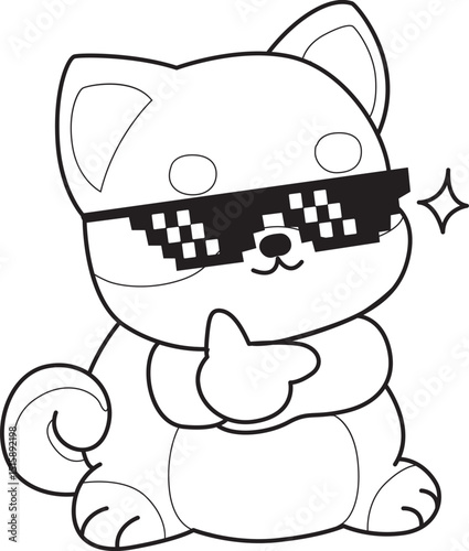  Outline of happy doggy shiba inu activities illustrations.