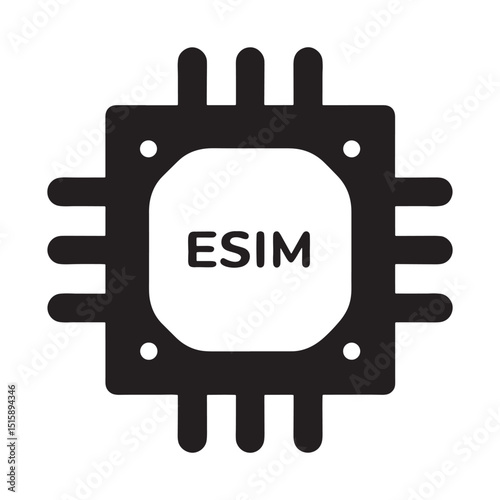 Minimalist ESIM CPU Die Vector Icon  Black & White Tech