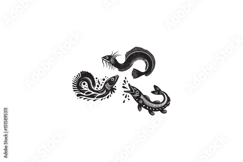 Lamprey fish vector silhouettes image made by adobe illustrator with white color back round. eps