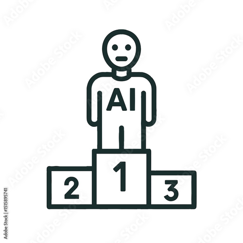 AI robot icon standing on winner podium in first place celebrating victory