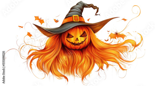 Halloween Pumpkin Witch Spooky Seasonal Celebration Art.