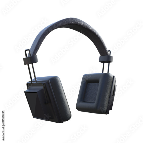 A pair of black over-ear headphones with a minimalist design, isolated on a white background, ready for audio listening.