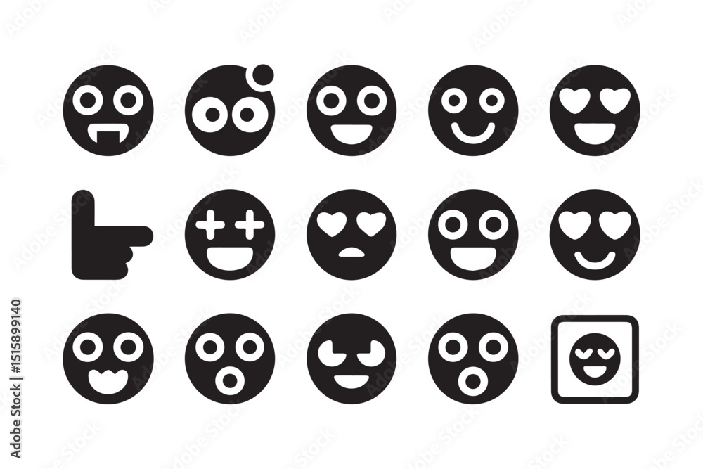 Collection of diverse emoticon icons representing various emotions and expressions Collection of diverse emoticon icons representing various emotions and expressions