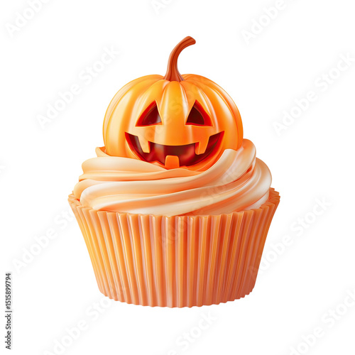 Halloween Treat Pumpkin Cupcake on Black Background with Festive Dessert.