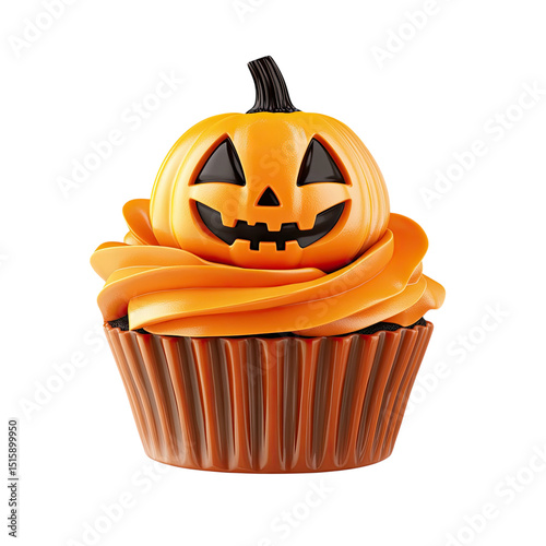 Halloween Treat Pumpkin Cupcake on Black.