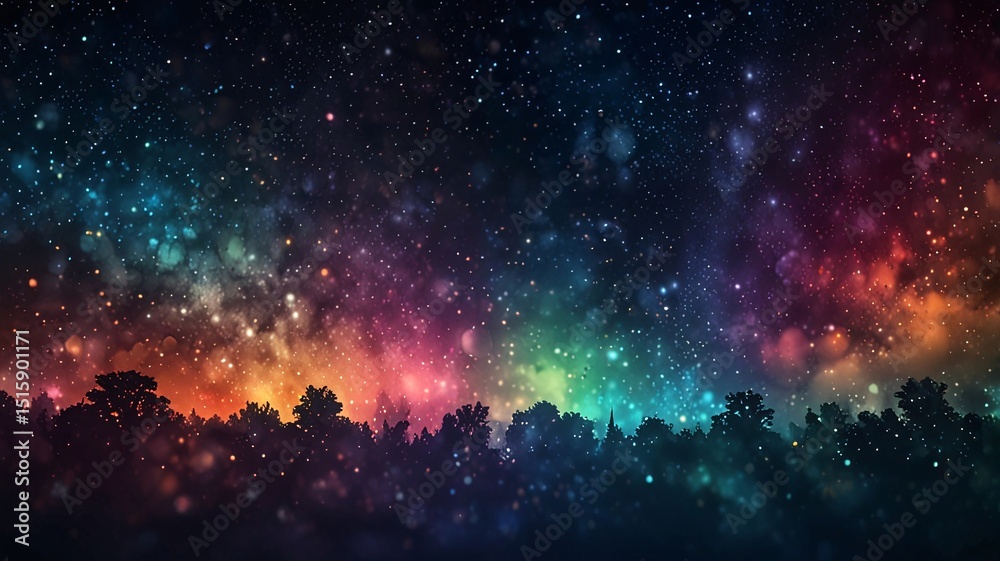 Obraz premium 3D Abstract Night Sky with Multicolored Bokeh and Sparkling Stars V4