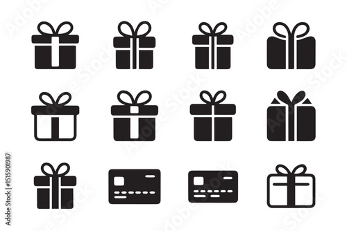 A collection of gift icons and credit card icons, suitable for e-commerce websites or applications.