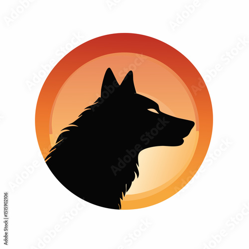 silhouette of wolf head photographed from the side in front of the sunrise