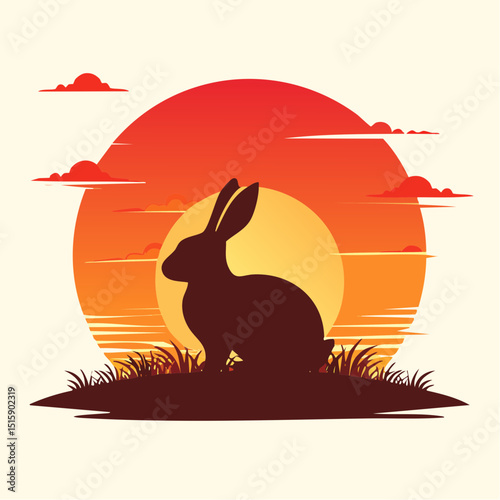rabbit photographed from the side in black and white with sun in the background