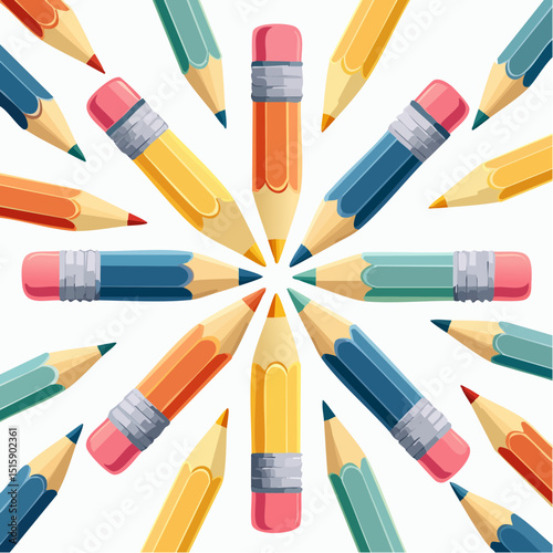 A collection of neatly arranged vector icons of pencil shapes