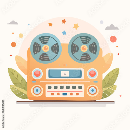 A portable tape recorder with soft buttons and a flat vintage style