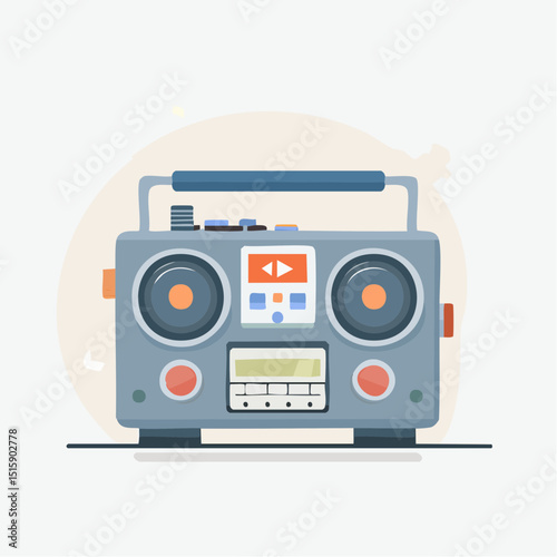 A portable tape recorder with soft buttons and a flat vintage style