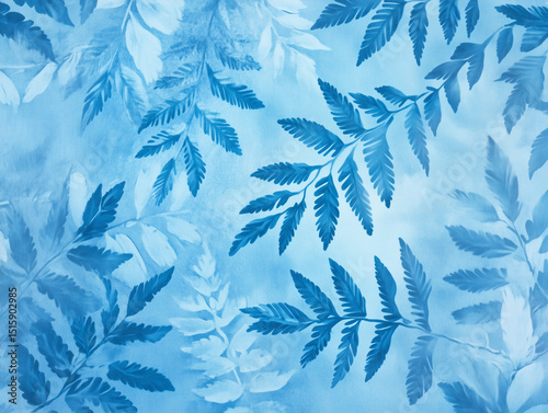 Blue Fern Fronds Abstract Watercolor Background for Wallpapers and Fabrics