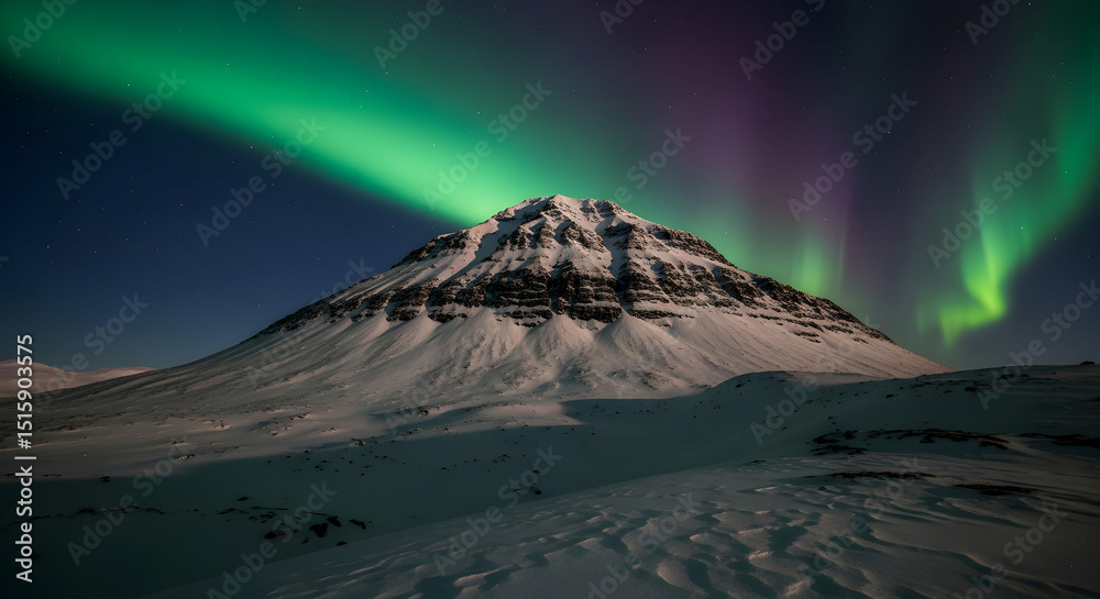 Fototapeta premium Majestic Mountain Peaks Displayed Under the Dazzling Aurora Borealis Light