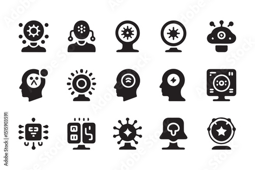A collection of brain, mind, intelligence, and technology related icons