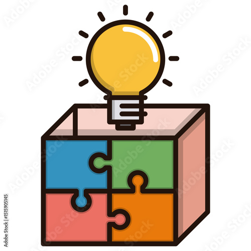 Abstract representation of a person assembling puzzle pieces conceptual business illustration