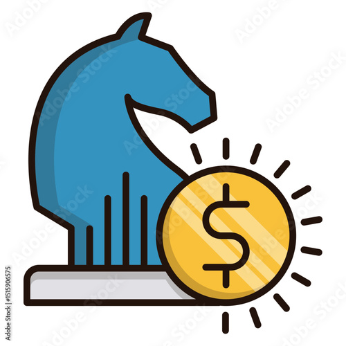 Creative blue chess knight symbol design with a golden coin suitable for strategy and finance