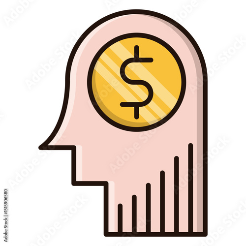 Conceptual illustration of a human head with a golden coin suggesting idea and financial success