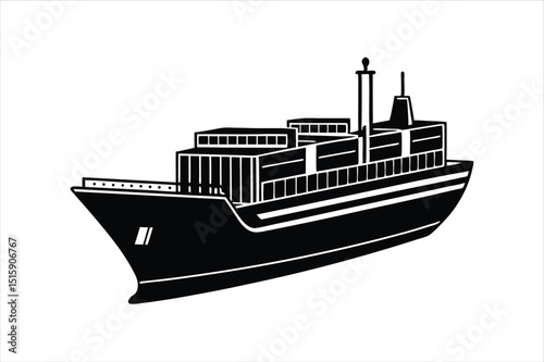 Cargo Shipping Boat Silhouette Vector in Clean Flat Design