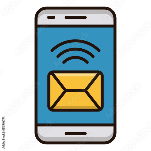 Abstract digital smartphone display with blue and yellow elements transparency design