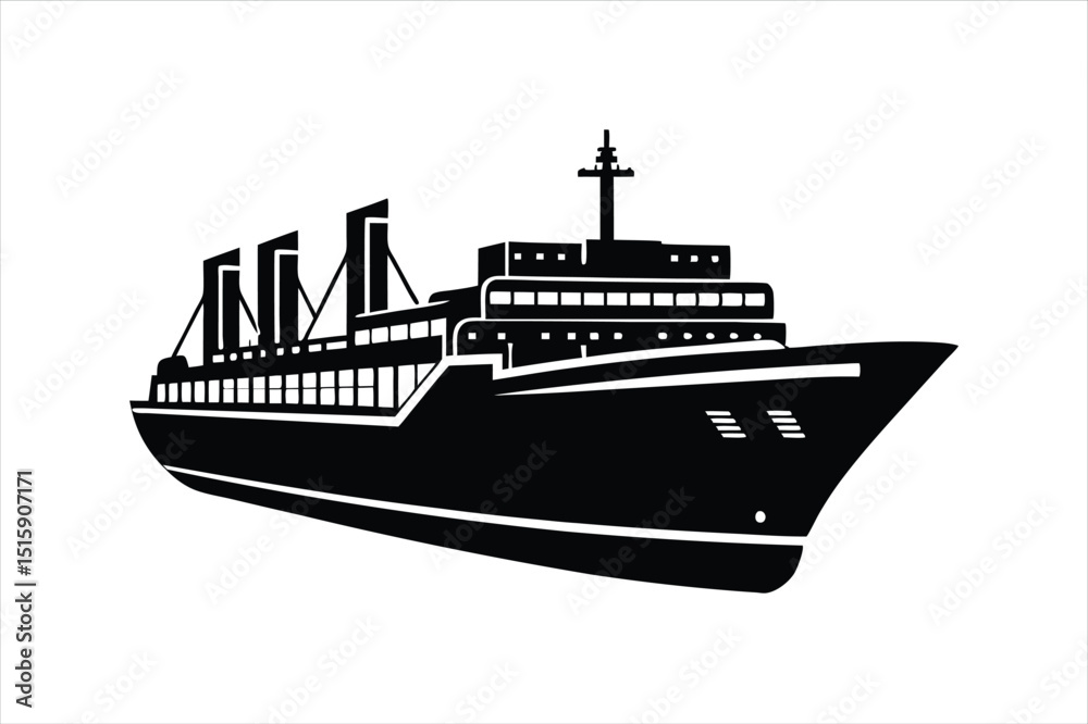 Obraz premium Marine Export Ship Silhouette Vector for Shipping Design Projects
