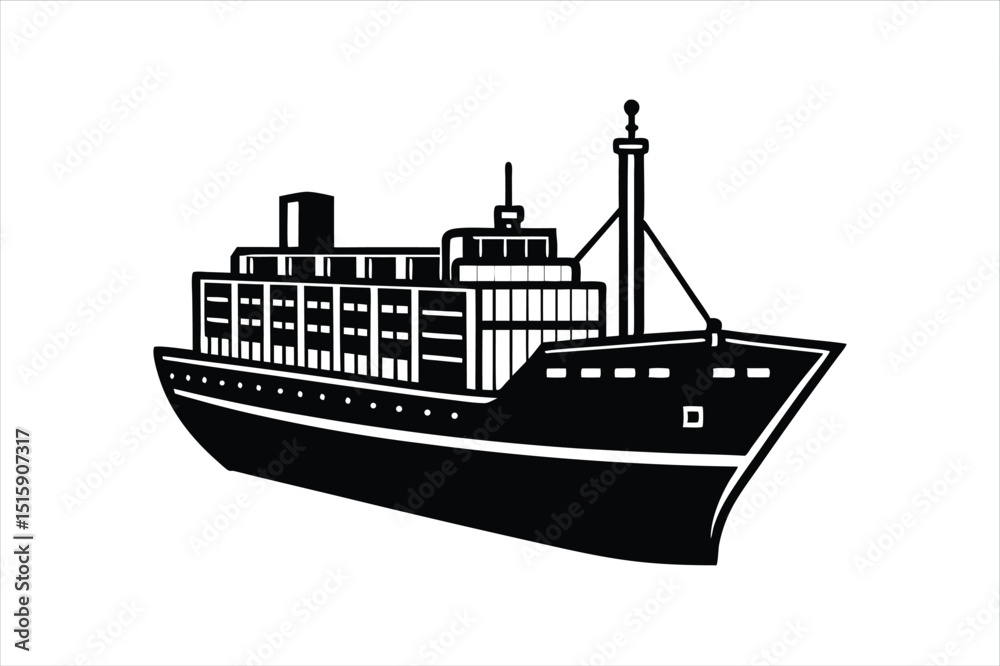 Fototapeta premium Nautical Freight Ship Vector Graphic in Silhouette Format