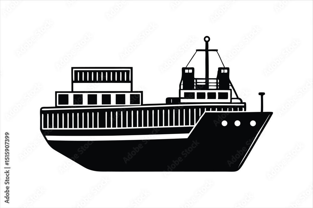 Obraz premium Shipping Boat Vector Illustration in Silhouette