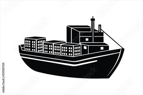 Side View Cargo Ship Silhouette Vector in Clean Layout