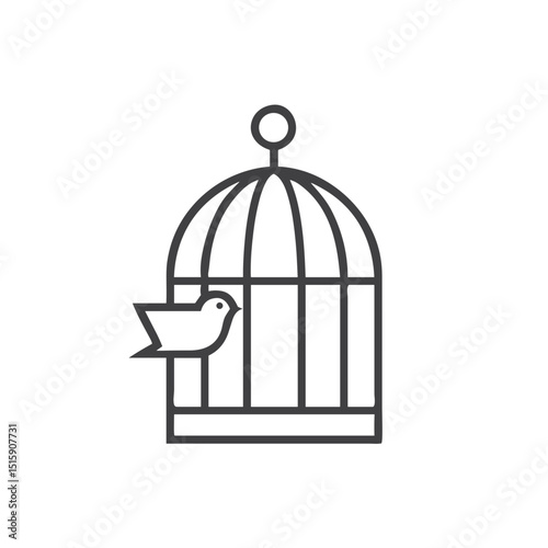Bird watching from cage icon for pet care blogs, aviary websites, animal welfare content, veterinary services and pet shop marketing materials