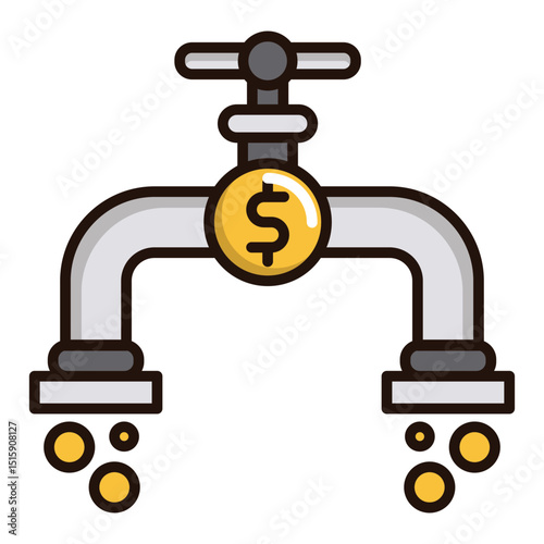 Abstract geometric icon depicting a plumbing fixture with metallic silver and golden elements