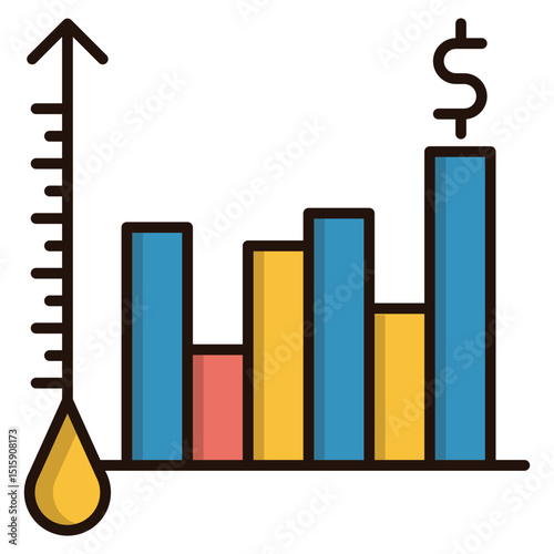 Abstract data visualization with colorful bar chart elements on a transparent background