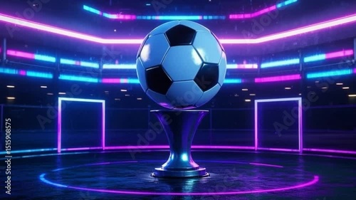 Soccer ball floating in a futuristic stadium with neon lighting, dramatic ultra-realistic cinematic 8K highly detailed digital art, video download